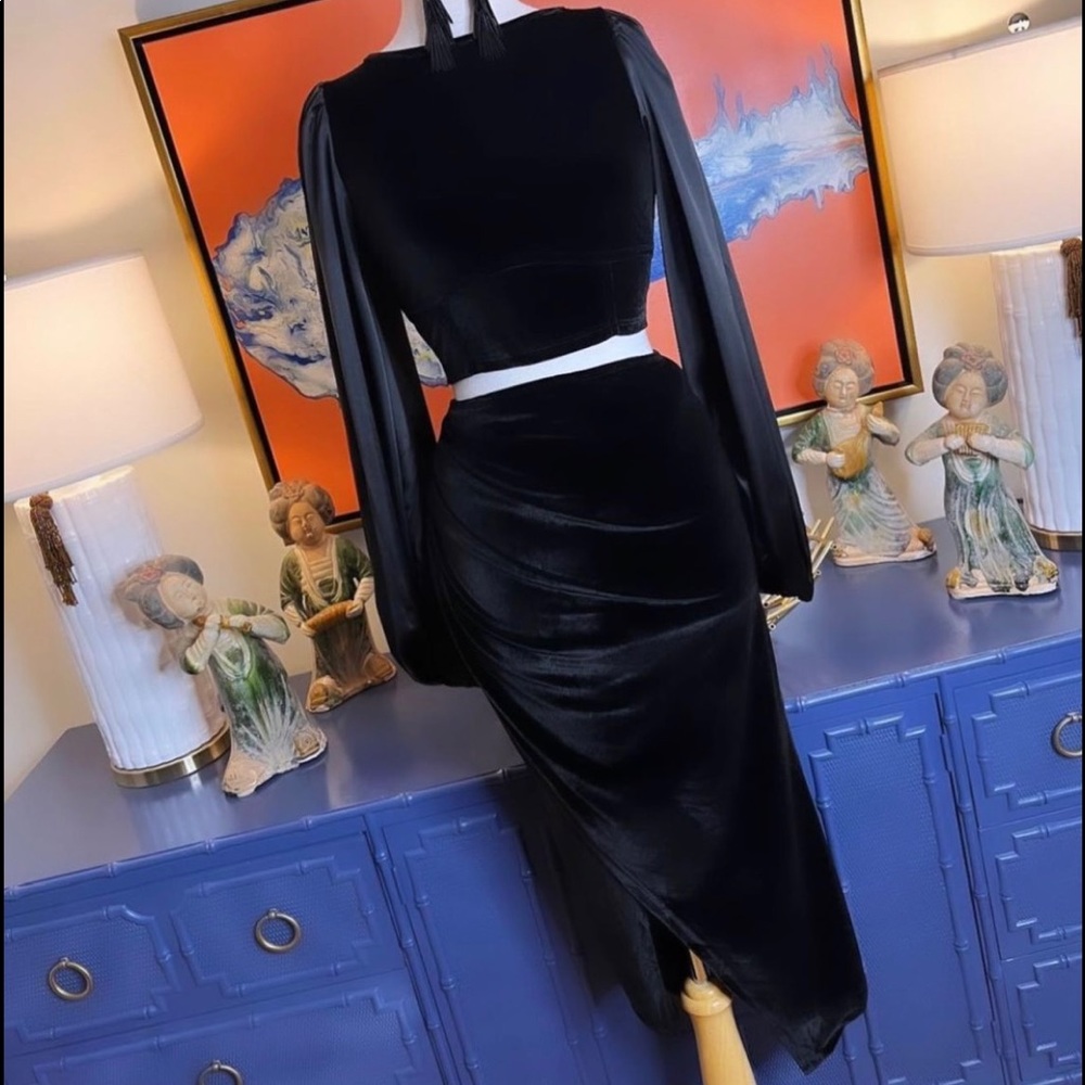 SOLD Black Velvet Skirt Set